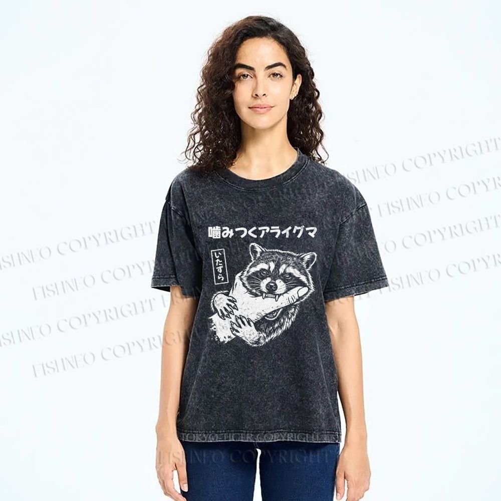 Unisex Mischief Raccoon Printed Washed Tee