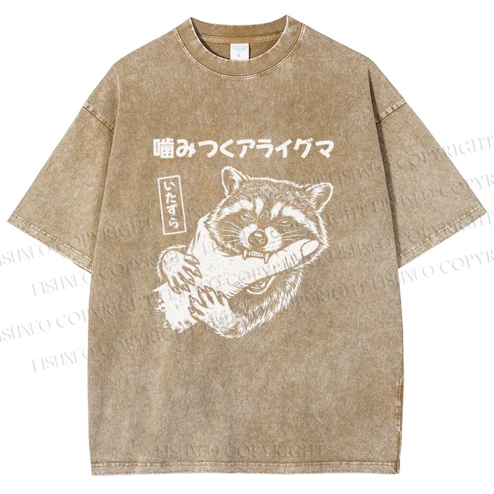 Unisex Mischief Raccoon Printed Washed Tee