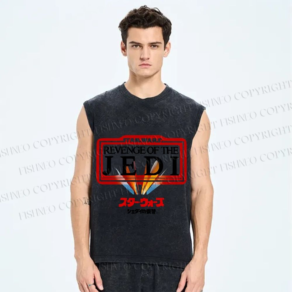 Unisex Star Wars Japanese Design Vintage Printed Washed Tank Top