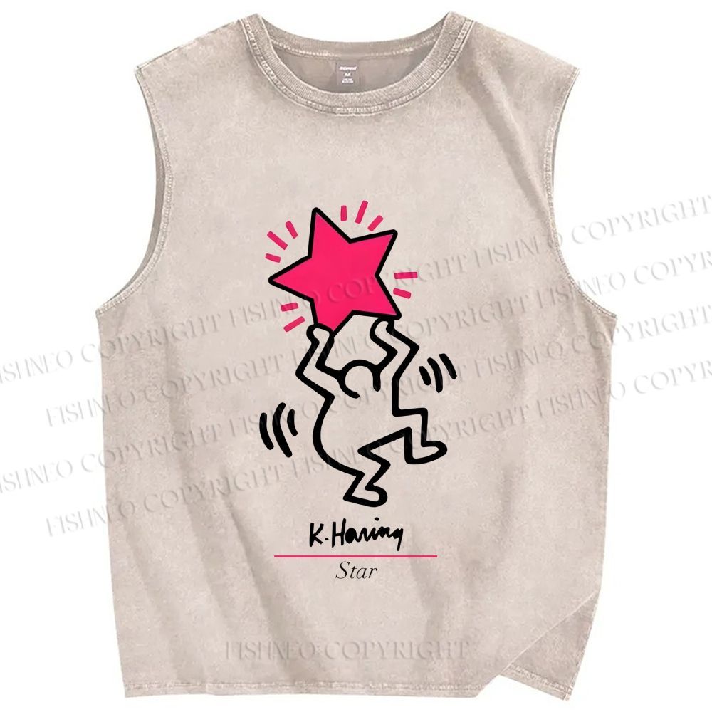 Unisex Keith Haring Star Printed Washed Tank Top