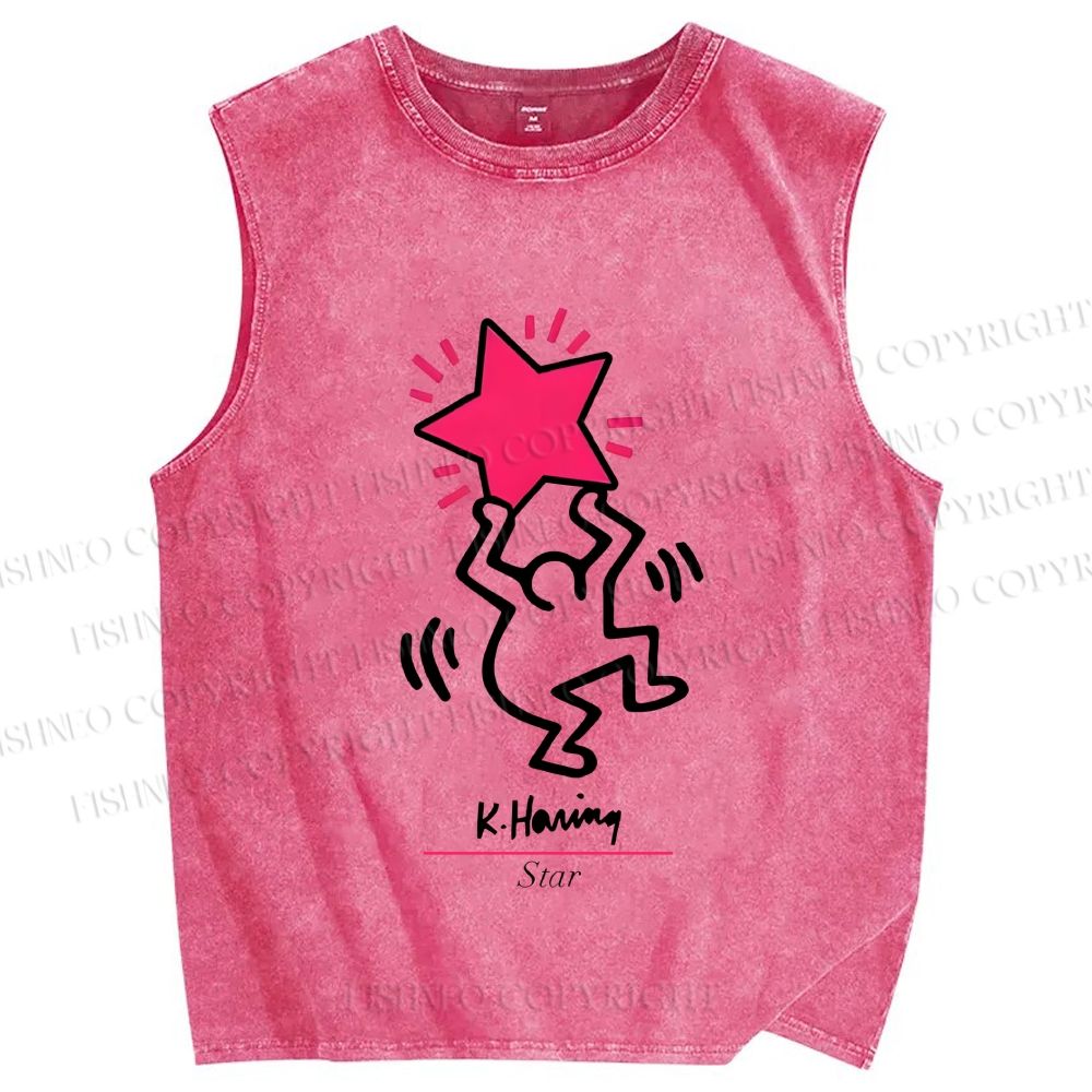 Unisex Keith Haring Star Printed Washed Tank Top