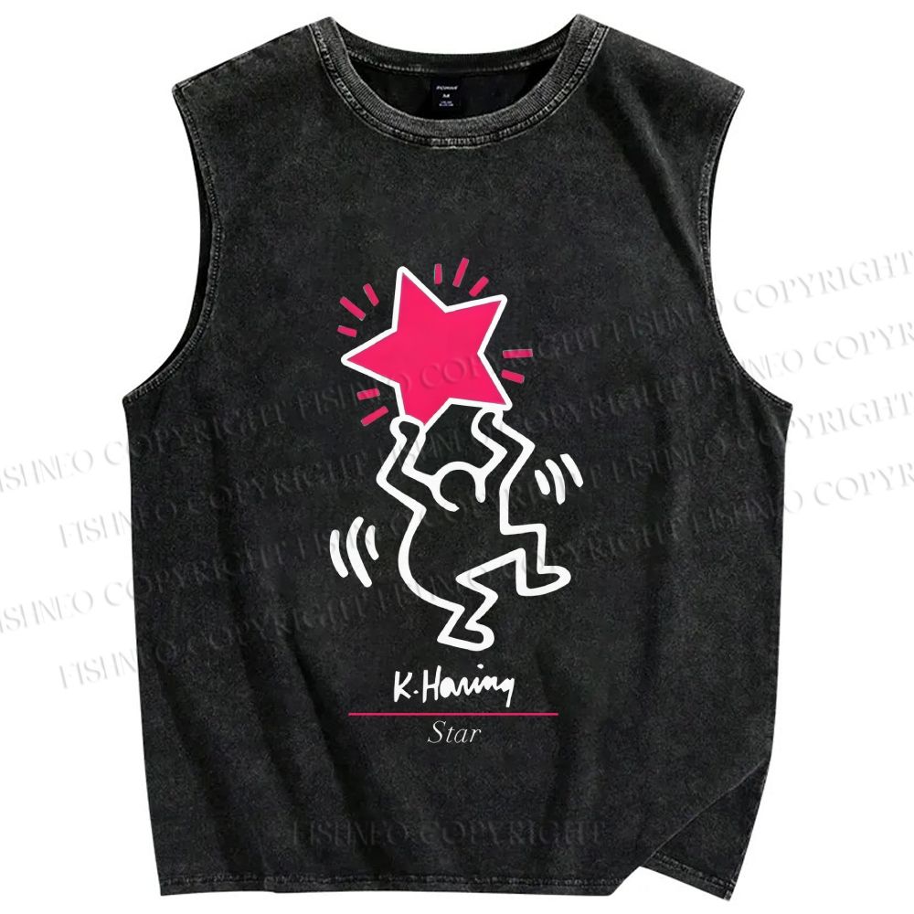 Unisex Keith Haring Star Printed Washed Tank Top