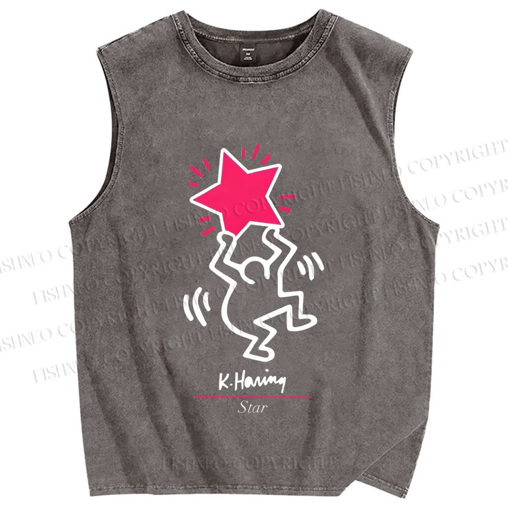 Unisex Keith Haring Star Printed Washed Tank Top