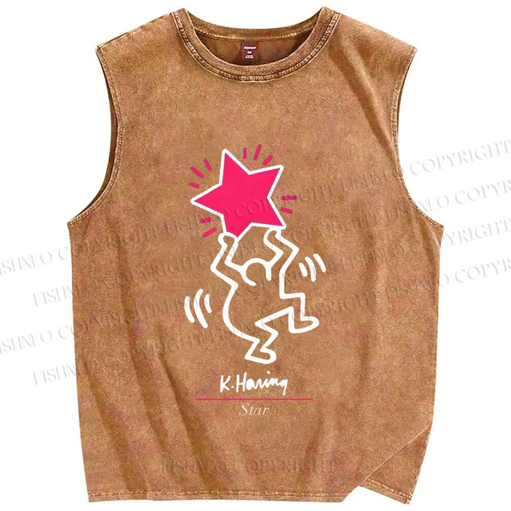 Unisex Keith Haring Star Printed Washed Tank Top