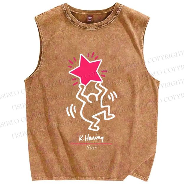 Unisex Keith Haring Star Printed Washed Tank Top