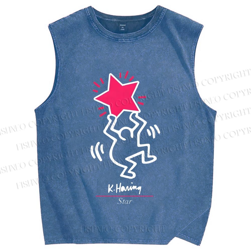 Unisex Keith Haring Star Printed Washed Tank Top