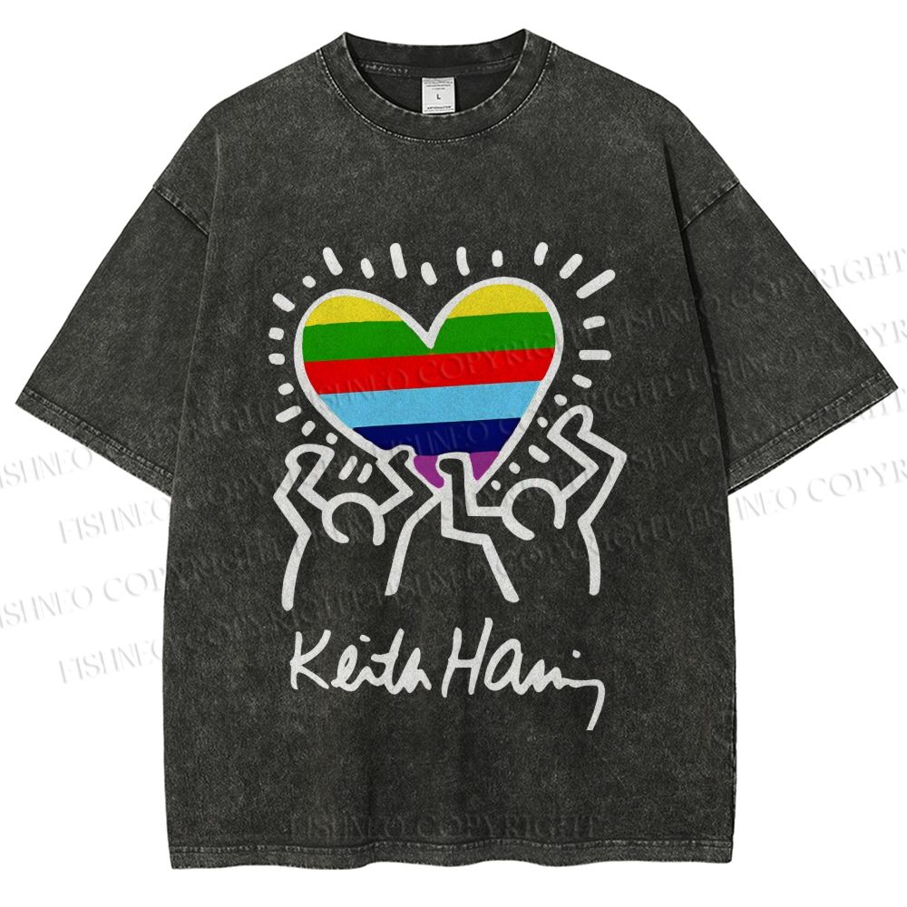 Unisex Pride In Love Rainbow Keith Haring Printed Washed Tee
