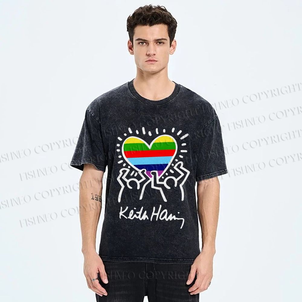 Unisex Pride In Love Rainbow Keith Haring Printed Washed Tee