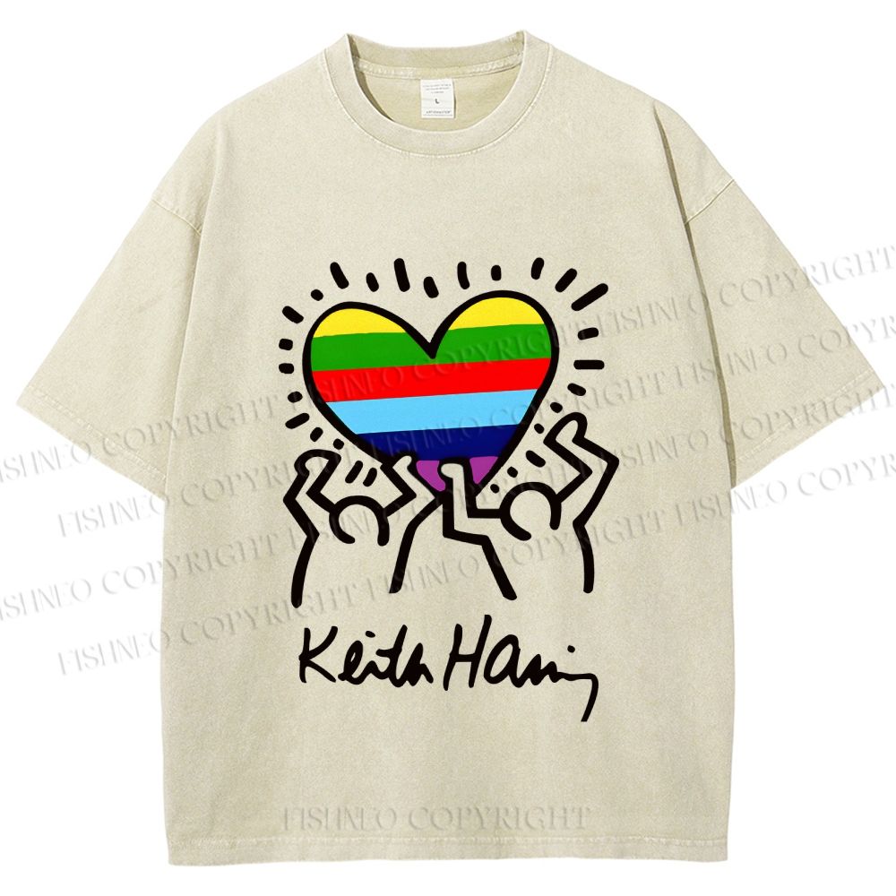 Unisex Pride In Love Rainbow Keith Haring Printed Washed Tee
