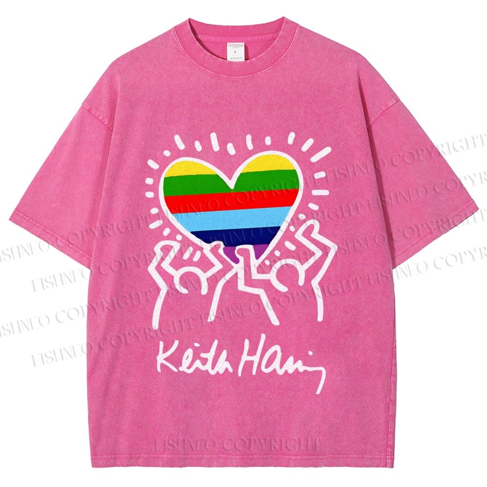 Unisex Pride In Love Rainbow Keith Haring Printed Washed Tee