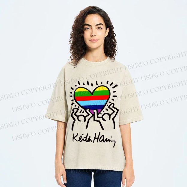 Unisex Pride In Love Rainbow Keith Haring Printed Washed Tee