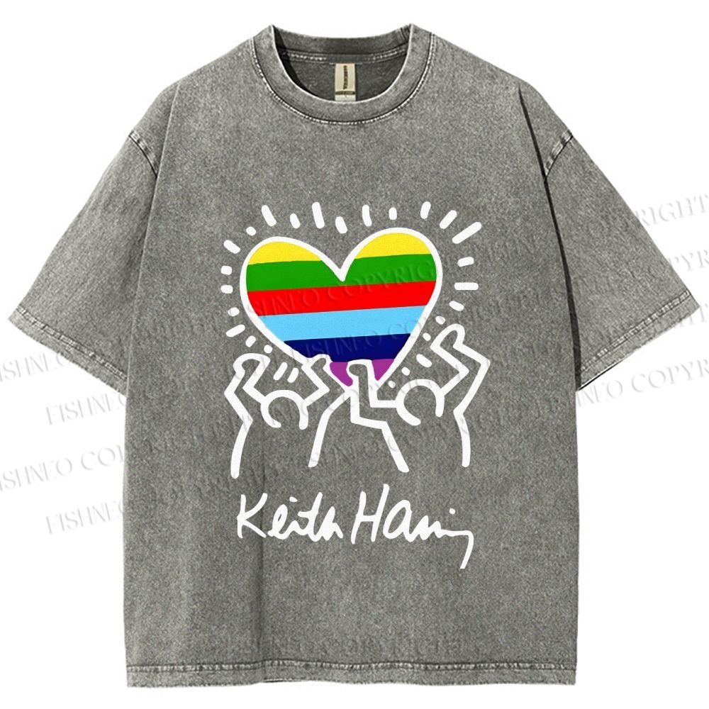 Unisex Pride In Love Rainbow Keith Haring Printed Washed Tee