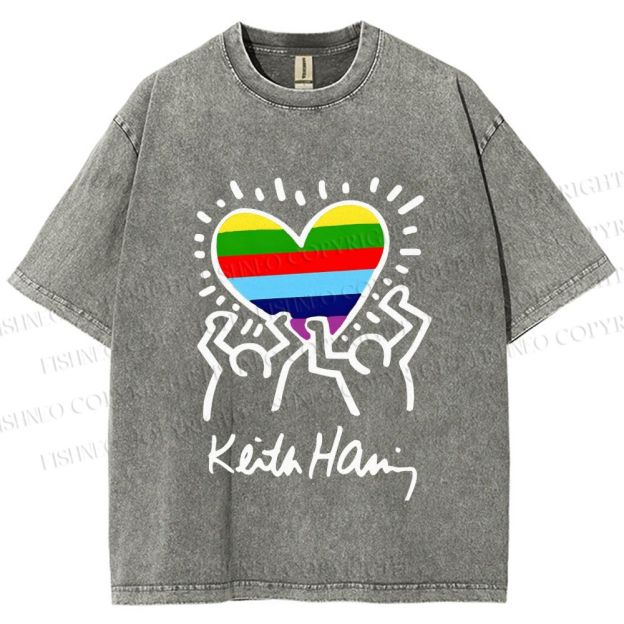 Unisex Pride In Love Rainbow Keith Haring Printed Washed Tee