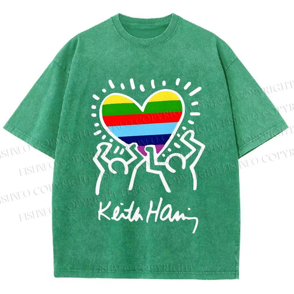 Unisex Pride In Love Rainbow Keith Haring Printed Washed Tee