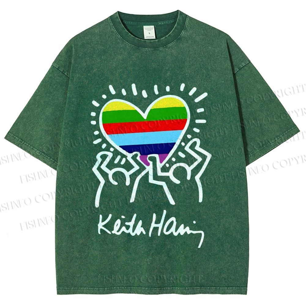Unisex Pride In Love Rainbow Keith Haring Printed Washed Tee