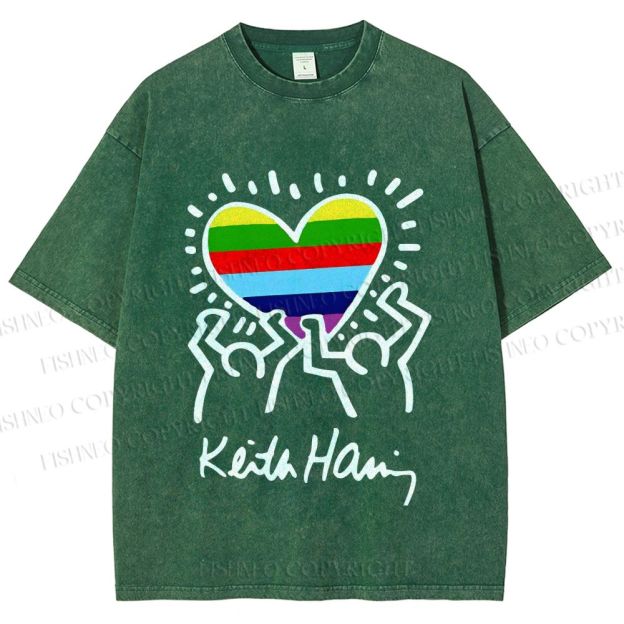 Unisex Pride In Love Rainbow Keith Haring Printed Washed Tee