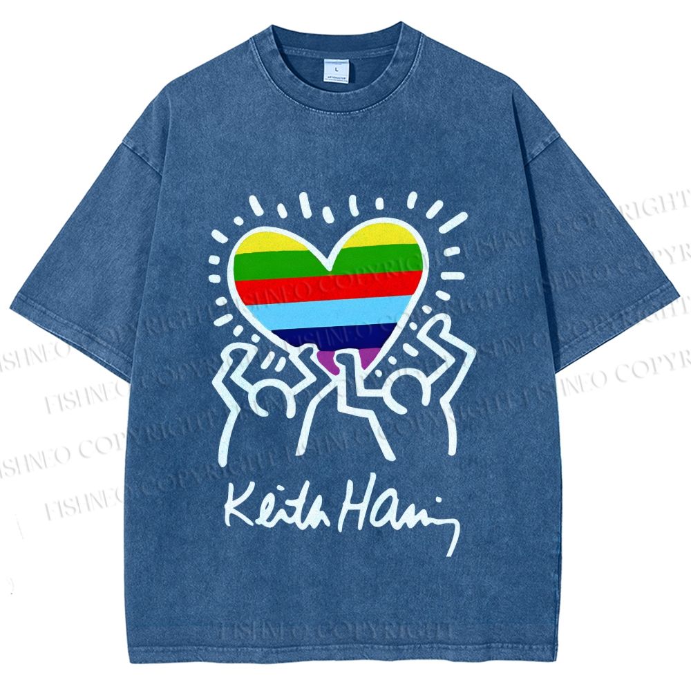 Unisex Pride In Love Rainbow Keith Haring Printed Washed Tee