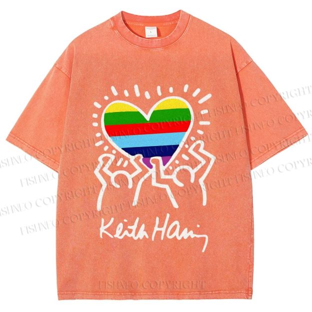Unisex Pride In Love Rainbow Keith Haring Printed Washed Tee