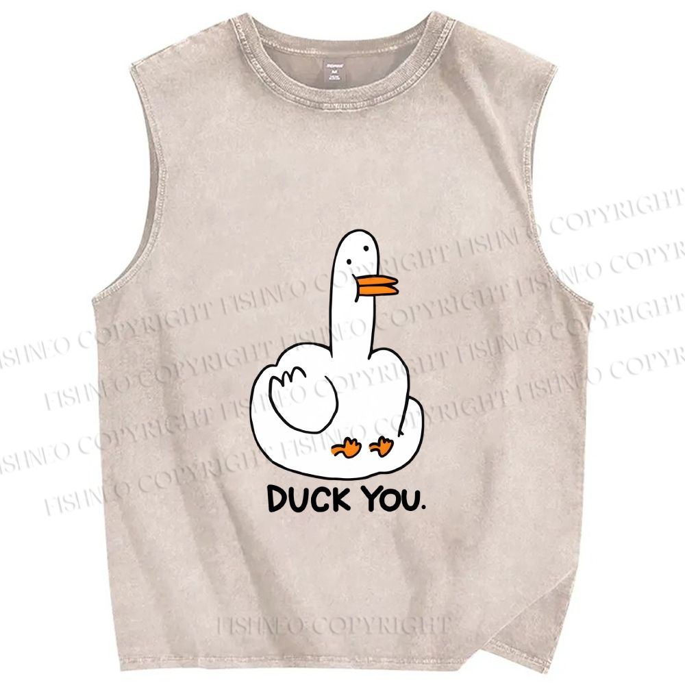 Unisex Duck You Printed Washed Tank Top