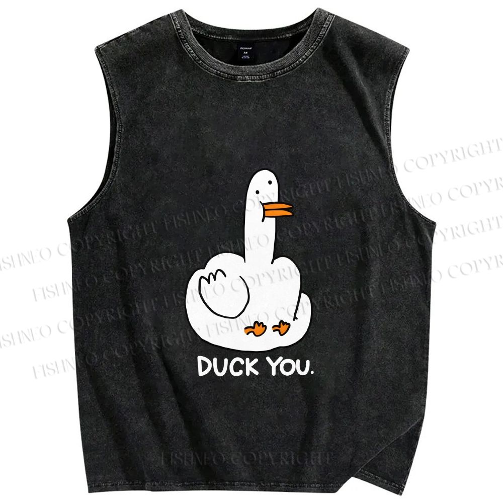 Unisex Duck You Printed Washed Tank Top