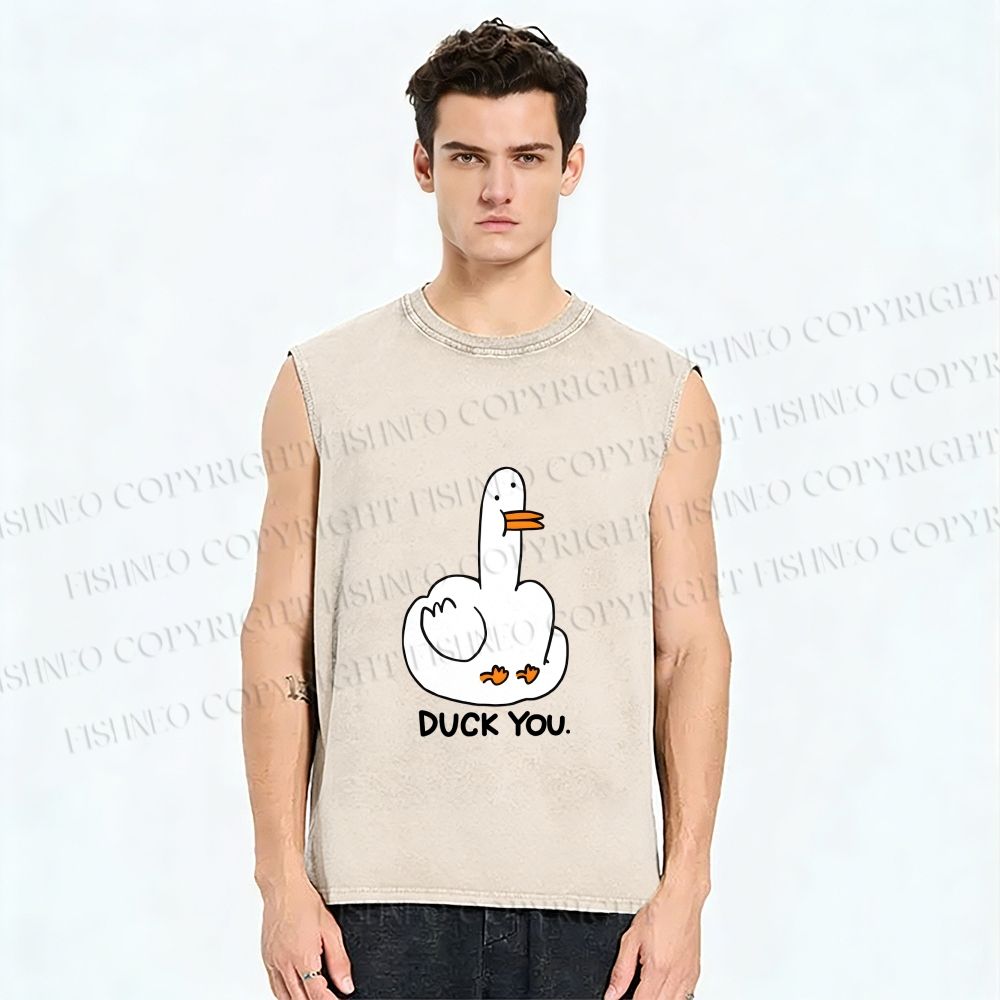 Unisex Duck You Printed Washed Tank Top