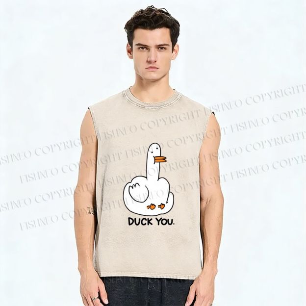 Unisex Duck You Printed Washed Tank Top