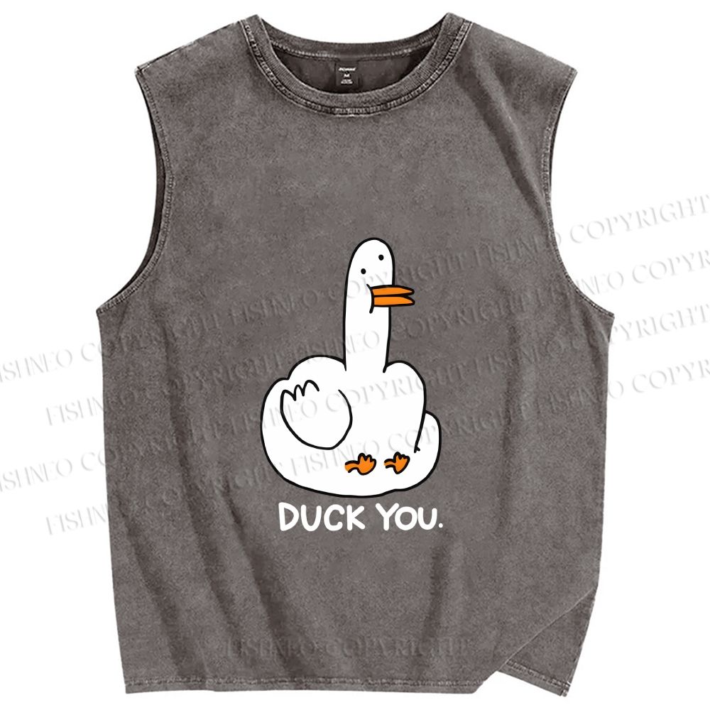 Unisex Duck You Printed Washed Tank Top