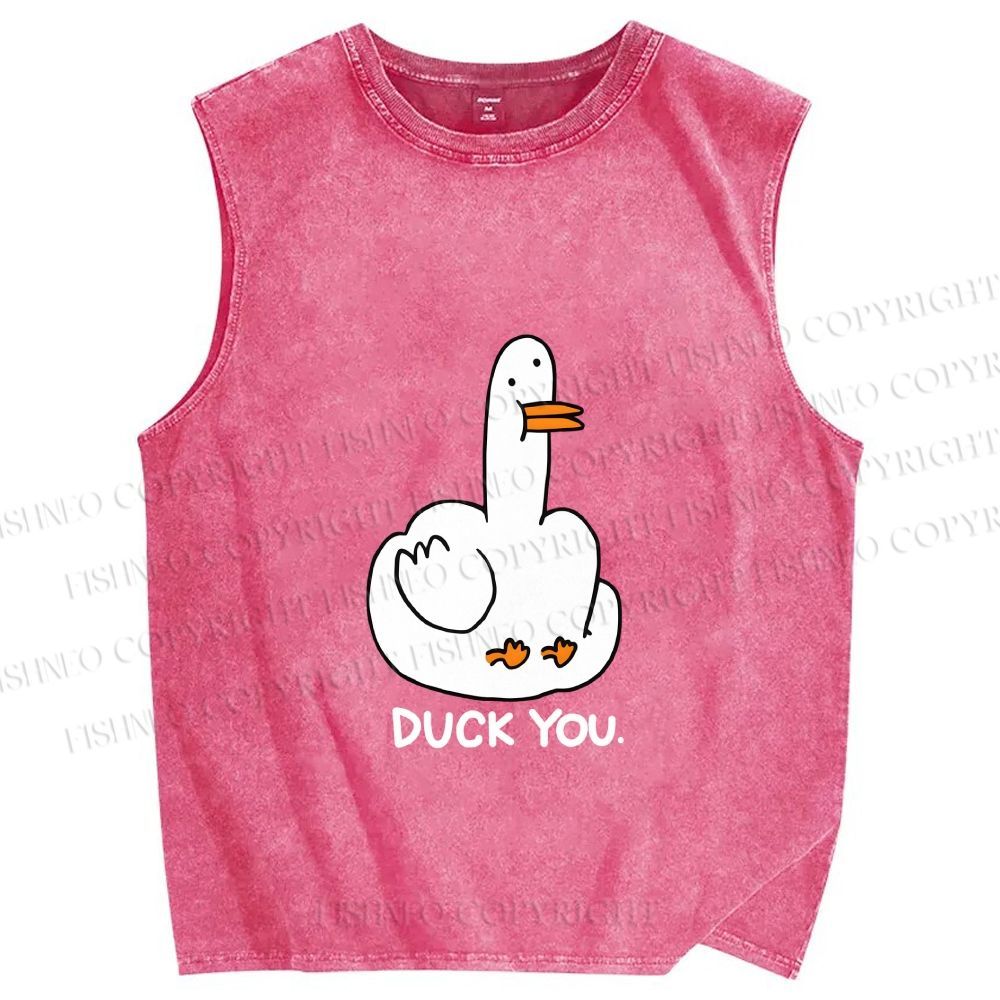 Unisex Duck You Printed Washed Tank Top