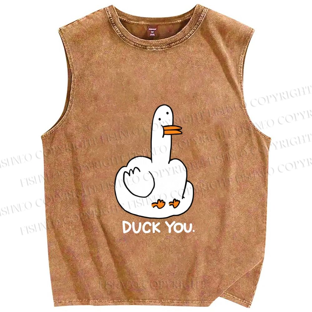 Unisex Duck You Printed Washed Tank Top