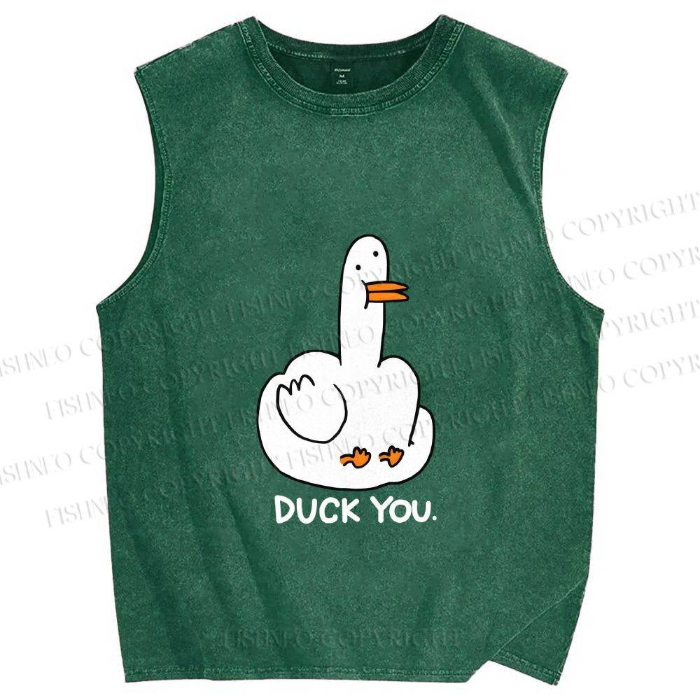 Unisex Duck You Printed Washed Tank Top