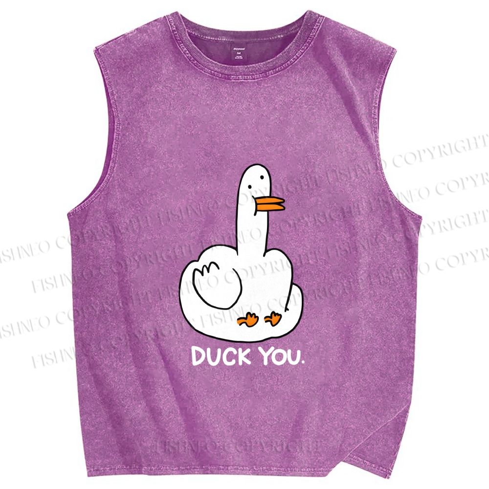 Unisex Duck You Printed Washed Tank Top