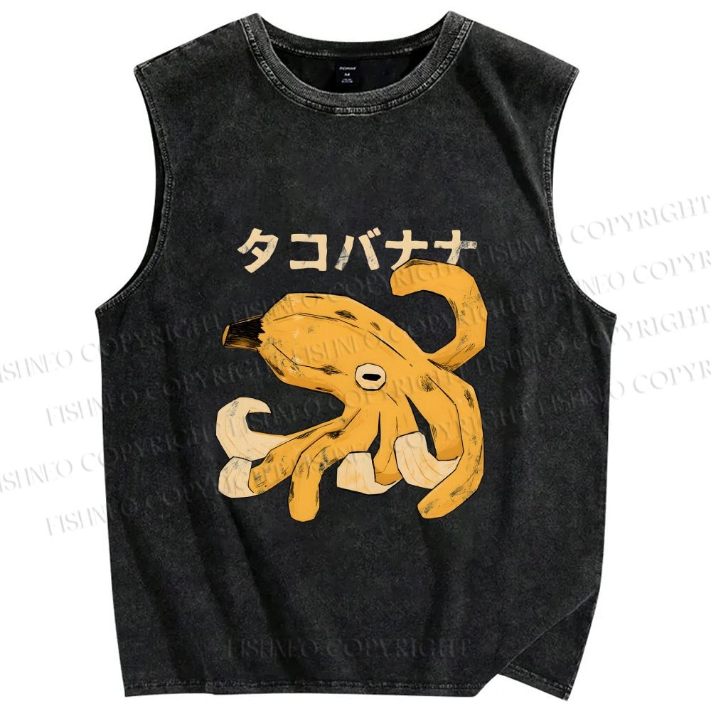 Unisex Octopus Banana Printed Washed Tank Top