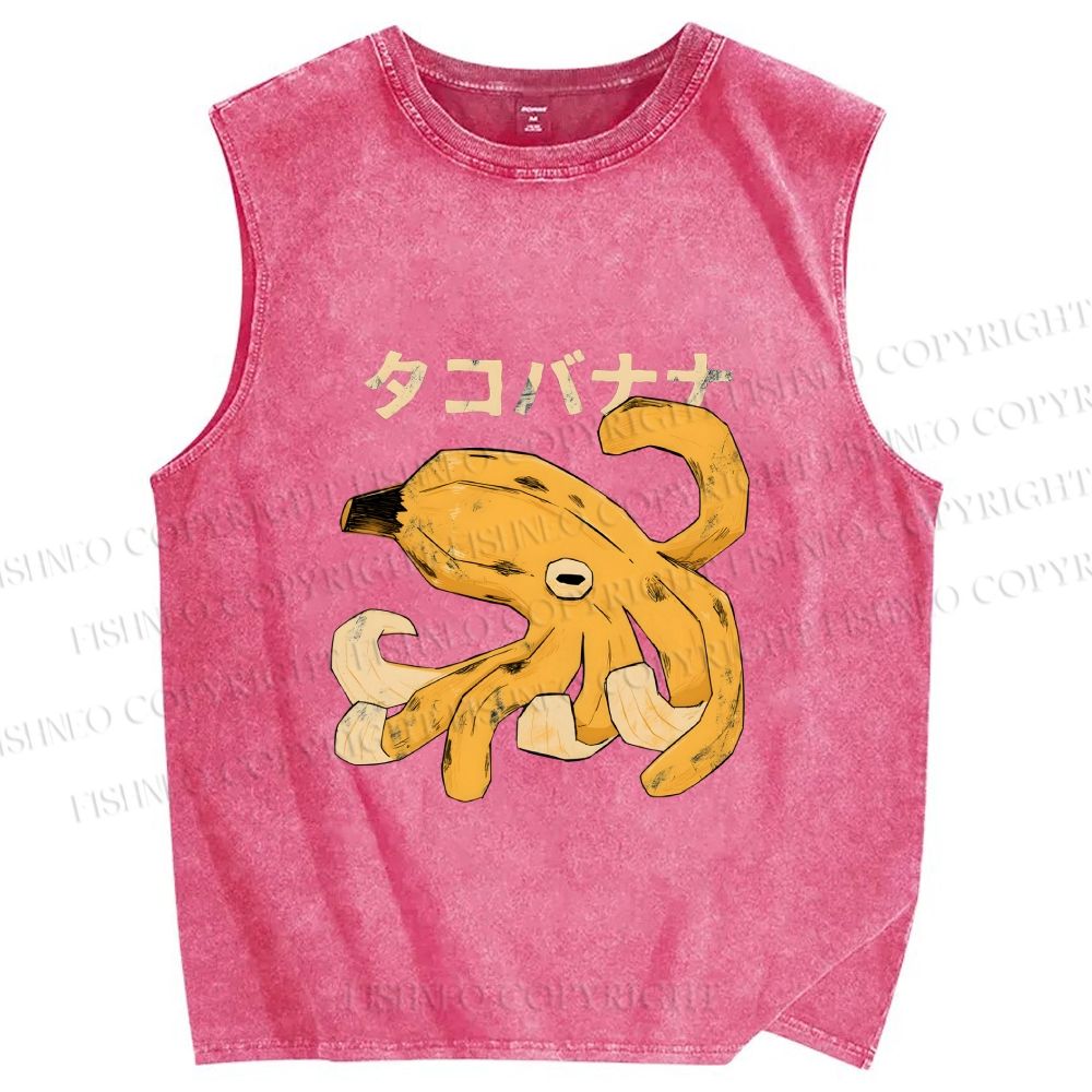 Unisex Octopus Banana Printed Washed Tank Top