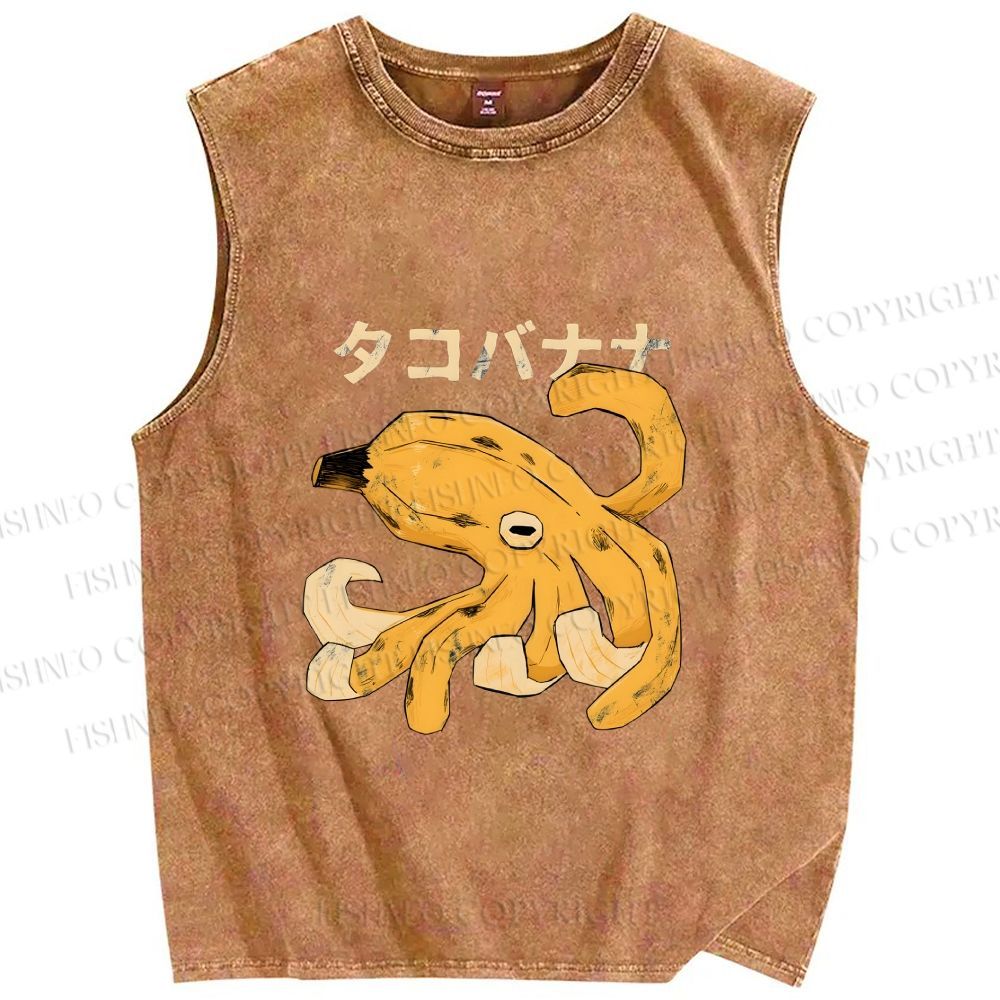Unisex Octopus Banana Printed Washed Tank Top