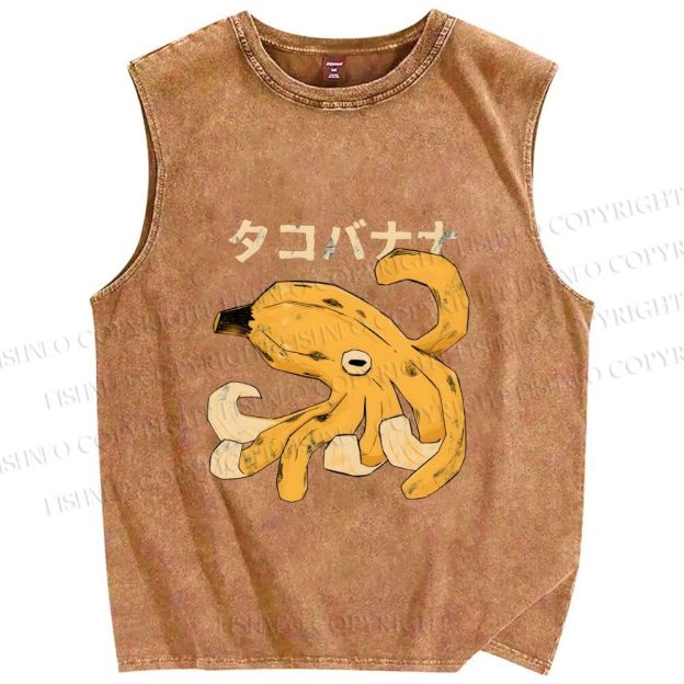 Unisex Octopus Banana Printed Washed Tank Top