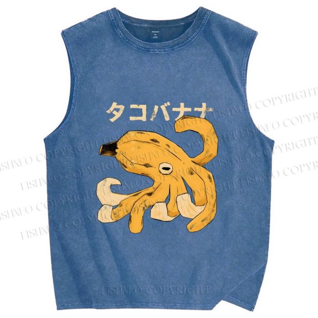 Unisex Octopus Banana Printed Washed Tank Top