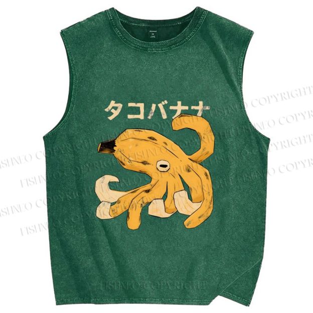 Unisex Octopus Banana Printed Washed Tank Top
