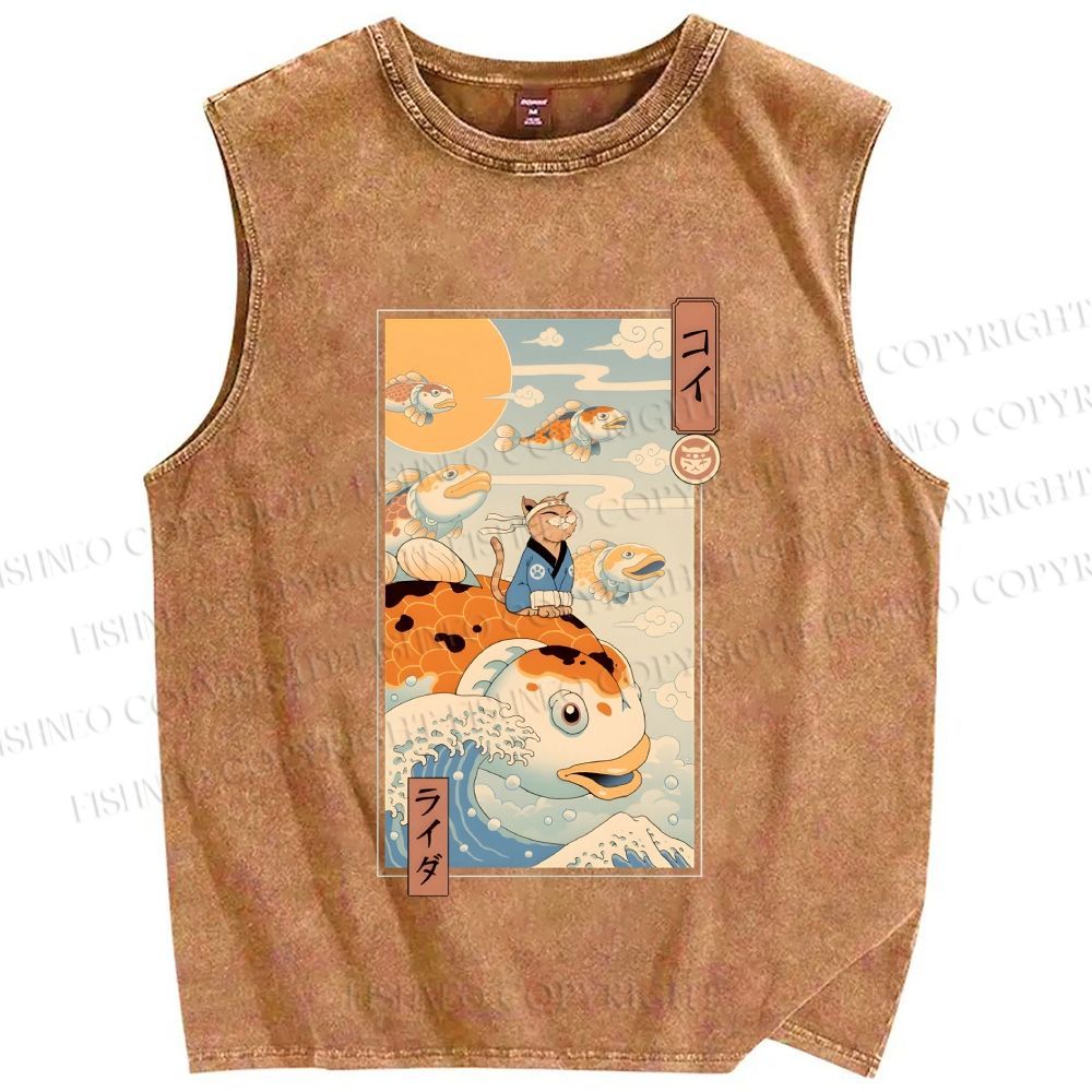 Unisex Koi Printed Washed Tank Top