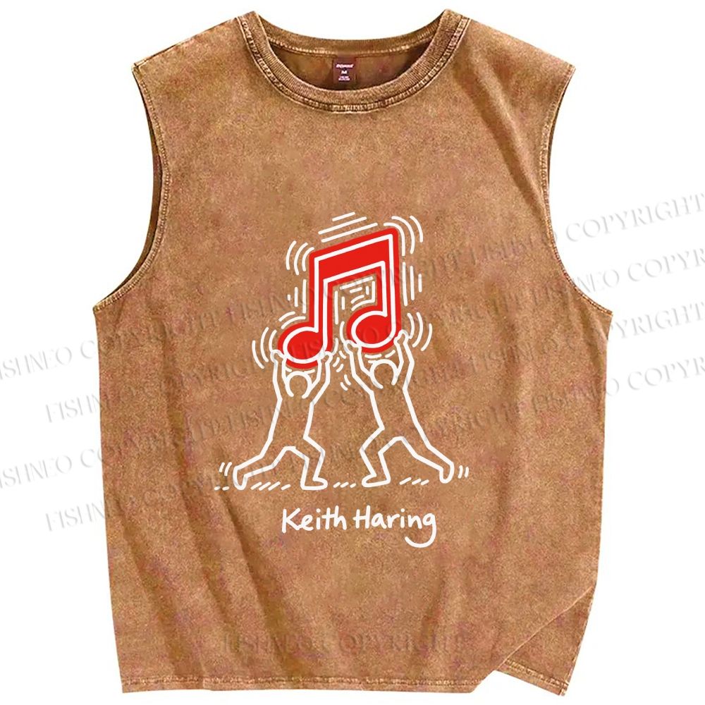 Unisex Keith Haring Music Note Printed Washed Tank Top
