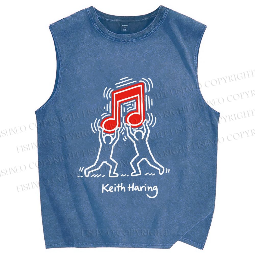 Unisex Keith Haring Music Note Printed Washed Tank Top