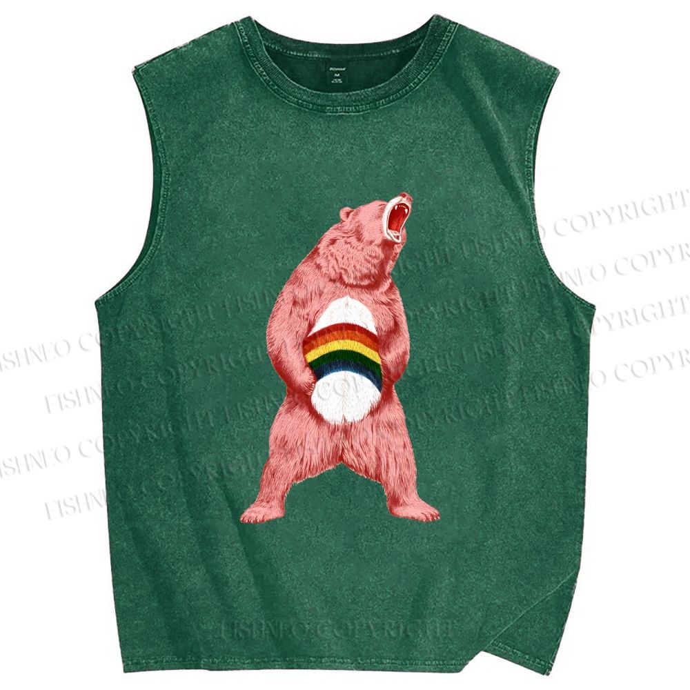 Unisex Pride Pink Bear Printed Washed Tank Top