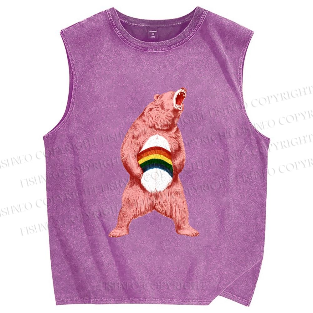 Unisex Pride Pink Bear Printed Washed Tank Top