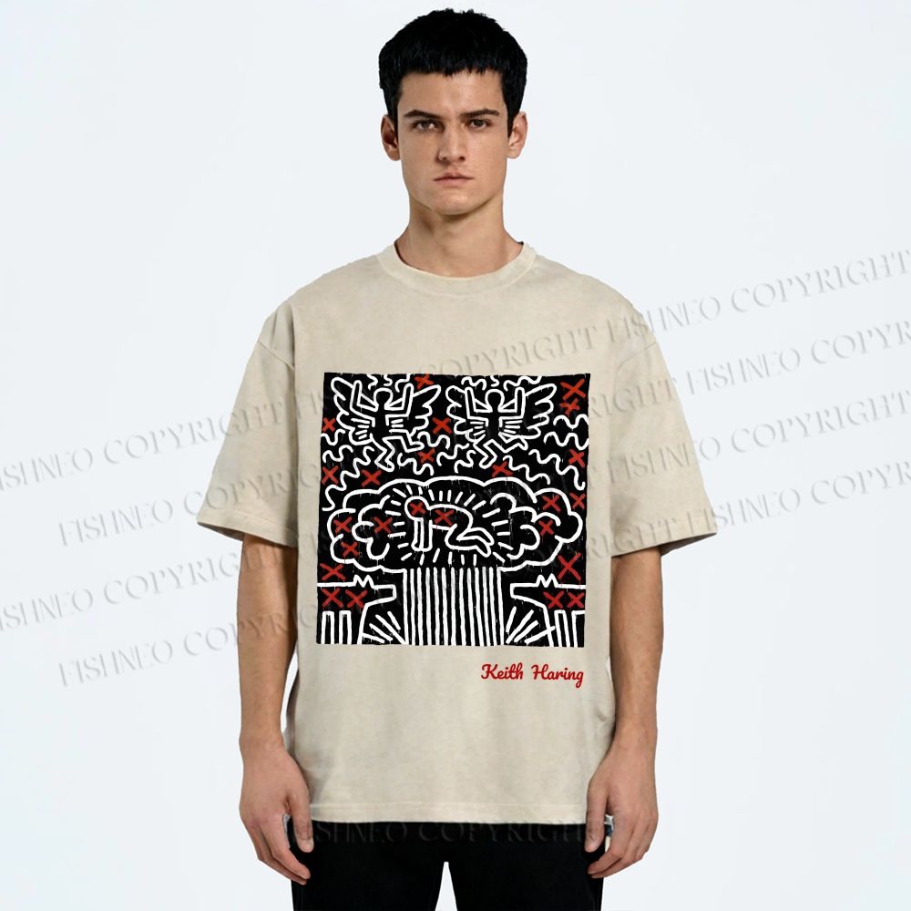 Unisex Keith Haring Untitled Printed Washed Tee