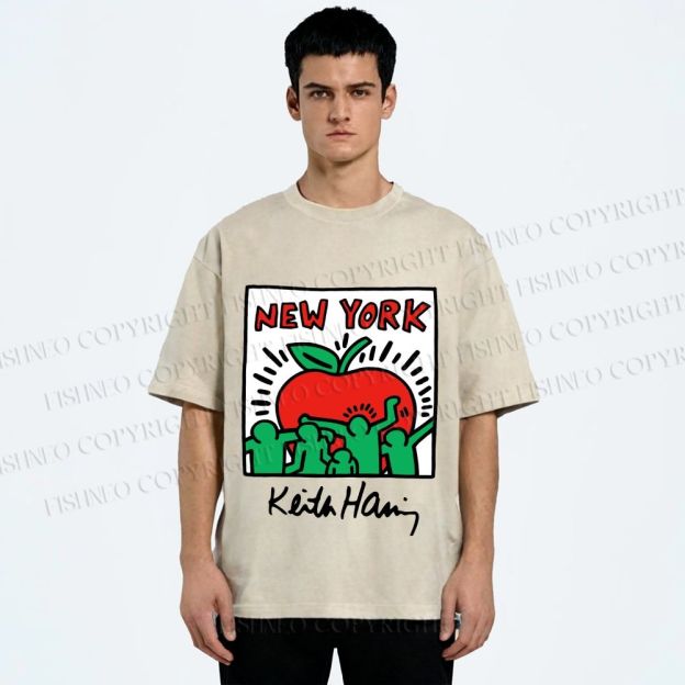 Unisex Keith Haring New York Printed Washed Tee