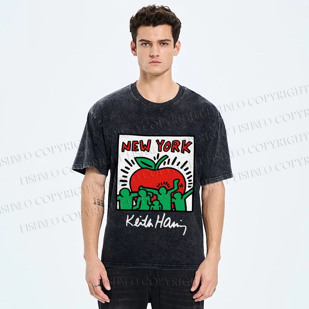 Unisex Keith Haring New York Printed Washed Tee