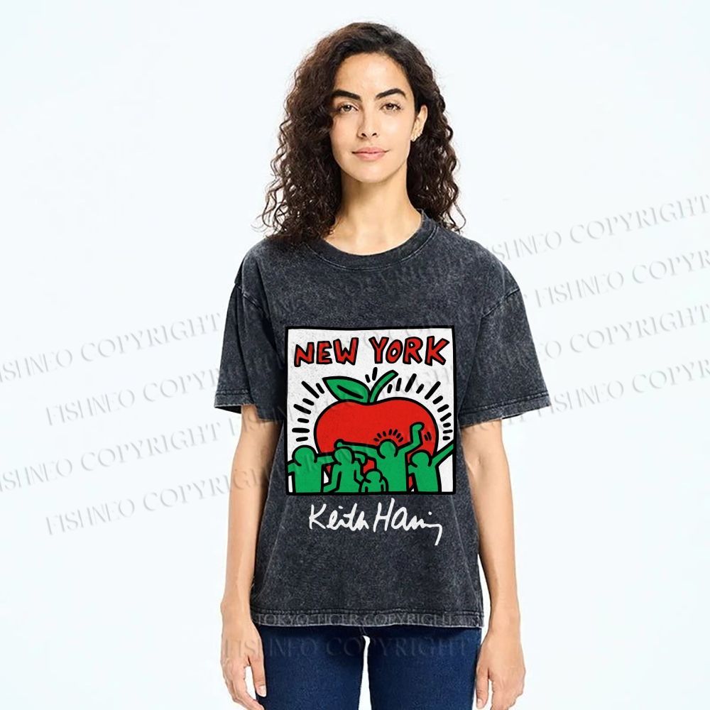 Unisex Keith Haring New York Printed Washed Tee