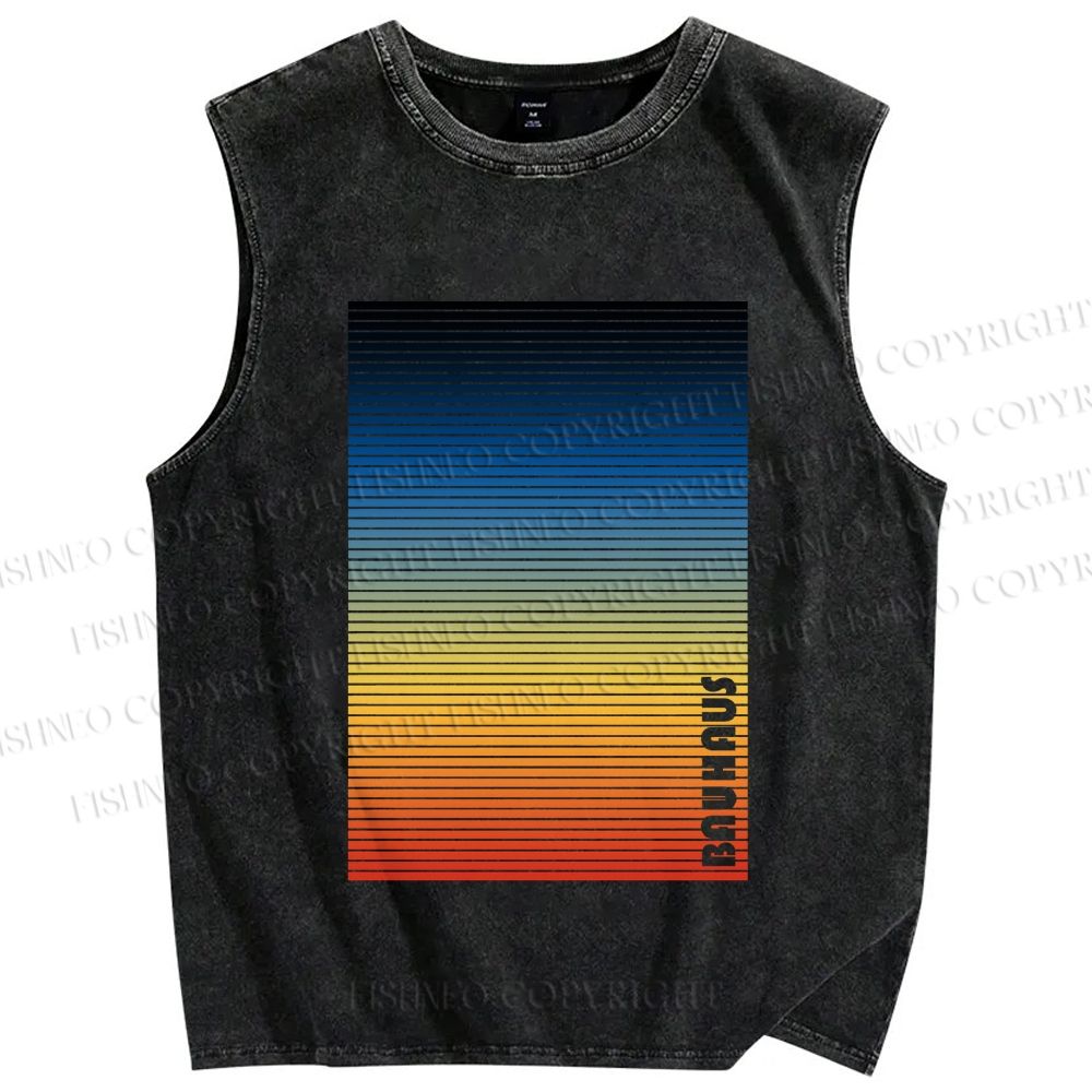 Unisex Rainbow Bauhaus Printed Washed Tank Top