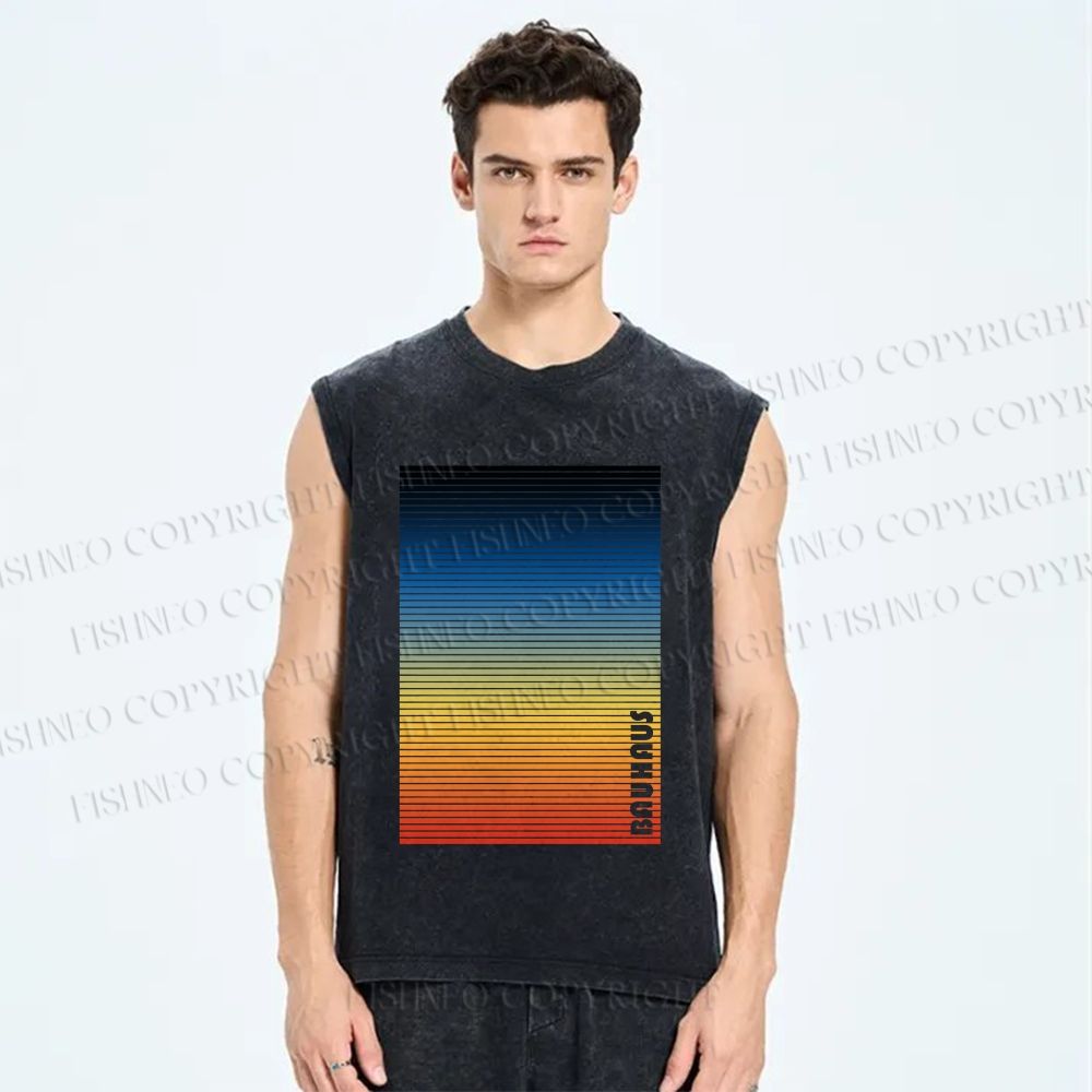 Unisex Rainbow Bauhaus Printed Washed Tank Top