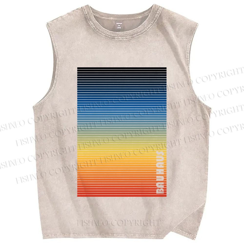 Unisex Rainbow Bauhaus Printed Washed Tank Top