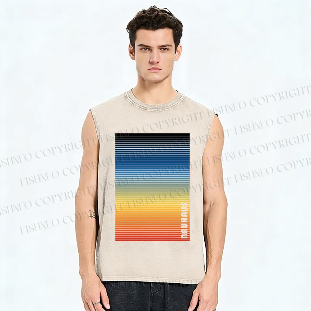 Unisex Rainbow Bauhaus Printed Washed Tank Top